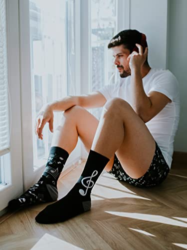 Dedoles Socken Unisex Damen Herren & Kinder Baumwolle viele lustige Designs 1 Paar Geschenk links rechts verschieden, Farbe Schwarz, Motiv Musik, Gr. 39-42
