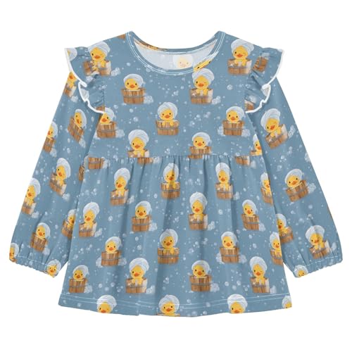 Duckling Bathing Girls Shirts Cotton Long Sleeve Ruffle Toddler Tee Tops