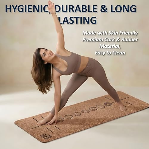 Image of WishKraft Premium Cork Alignment Yoga Mat 5mm Thick | Non-Slip Eco-Friendly Sweat-Resistant Anti-Skid Exercise Mat for Women & Men | Ideal for Yoga, Pilates, Meditation, Home & Gym Workouts (CorkAlignmentMat)