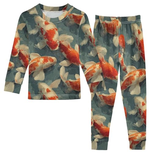 Pajama Sets Long Sleeve Koi Fish Art Prints Soft Comfy Sleepwear 2 Piece PJS 3-8T