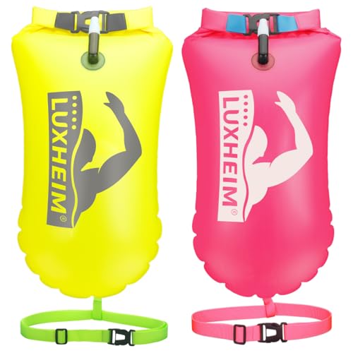 LUXHEIM 2 Pack Schwimmen Boje Schleppschwimmer für Open Water Schwimmen gut sichtbar Schwimmer Dry Bag wasserdicht aufblasbare PVC Schleppschwimmer für Triathlons