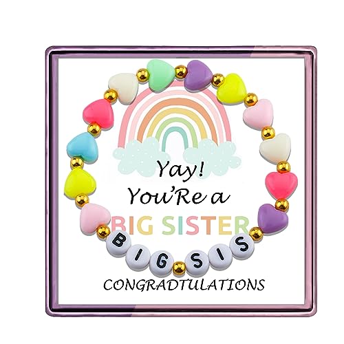 Image of Haoze Big Sister Bracelet Gifts for Women, Pink Pearl Beads Big Sister Heart Charm Bracelet Promoted to Big Sister Gift