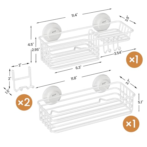 Image of LEVERLOC Shower Caddy Suction Cup, 2 Pack Shelves for Inside with Hooks