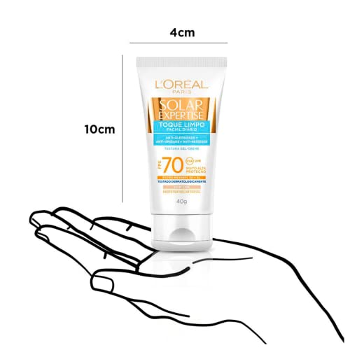 Protetor Solar Facial L'Oréal Paris Solar Expertise Toque Limpo Com Cor FPS 70, 40g, Incolor