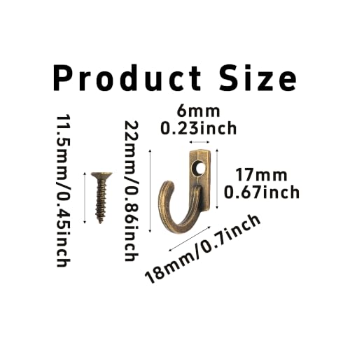 AUXBC 30PCS Bronze Key Hooks, Vintage Wall Mounted Single Hook, Zinc Alloy Small Hooks with Screws for Hanging Keys Jewelry Hat Coat Bag Kitchen Towel Home Decor