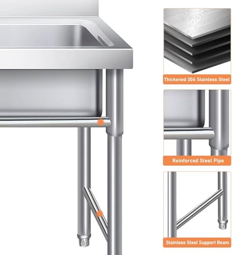 Fregadero de un solo tazón de acero inoxidable 304 para hostelería de 60x60 cm 6