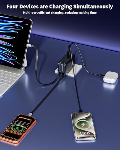 Image of Retractable Charger USB C Charging,45W Retractable iPhone 17 16 Charger Wall Plug,4 in 1 Foldable Plug with Dual USB C Cable Ultra-Compact Travel Charging for iPhone Air /17 /17Pro /17 Pro Max /16 /15,iPad