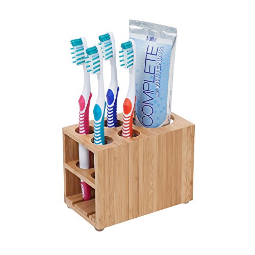 Mobilevision Toothbrush And Toothpaste Holder Stand For Bathroom Vanity Storage, Bamboo, 5 Slots #TOP2