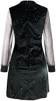 Partyjurk voor dames, elegant, strakke jurk, glitter, retro, zwart, V-hals, lange mouwen, paillettenjurk, A-lijn, feestjurk, baljurk, meisjes, mini-jurk, cocktailjurk, M