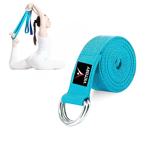 VICTORY Yoga Belt For Women & Men For Stretching Yoga Strap For Exercise & Workout Cotton Yoga Strap (Blue)