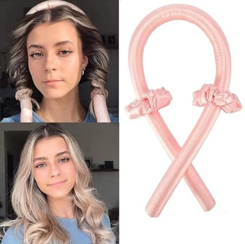 Modelador de Cabelo em Seda, Estilo Heatless, Rosa, para Cachos e Ondas Naturais