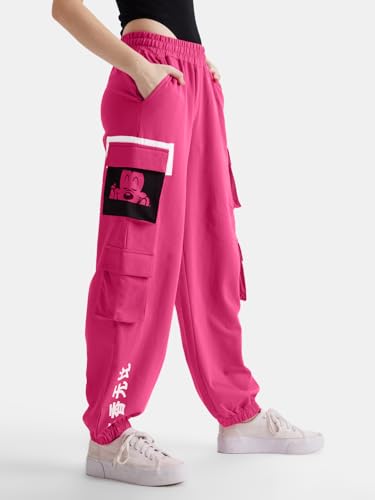 Image of The Souled Store Official Mickey Mouse: Happy Women and Girls Easy fit Cotton Pink Color Women Easy Joggers