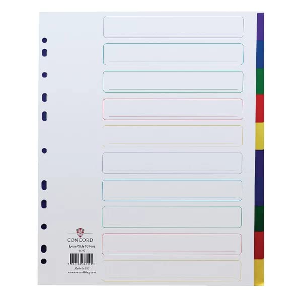 Concord Divider 10-Part A4 Extra Wide Polypropylene Multicolour + Free finchley Refill Pen (4)