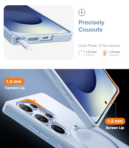Image of TORRAS 360 Spin Magnetic Stand for Samsung Galaxy S25 Ultra Case, Fit for Magsafe, Shockproof Slim Protective S25 Ultra Case with Kickstand for Women Men, Ostand Spin, Translucent Frosted Silverblue | 360 Spin, Magnetic Stand, Fit for Magsafe, Shockproof, Slim, Protective