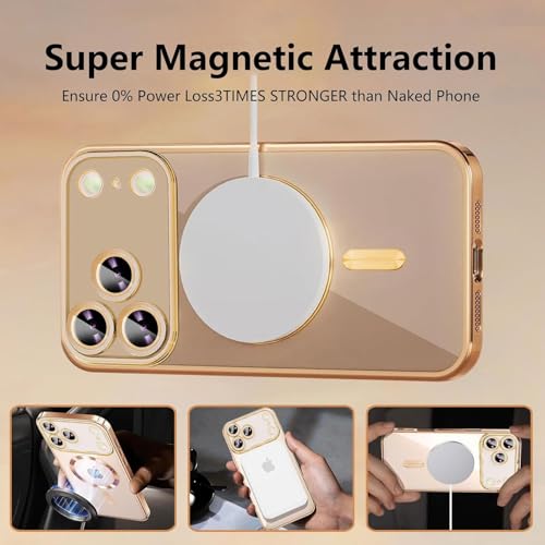 Image of Magnetic for iPhone 17 Pro Max Case with Privacy Screen Protector & Full Camera Cover,[Non-Yellowing] Shockproof Clear Phone Case Compatible with MagSafe Women Girls for iPhone 17 ProMax,Hot Pink