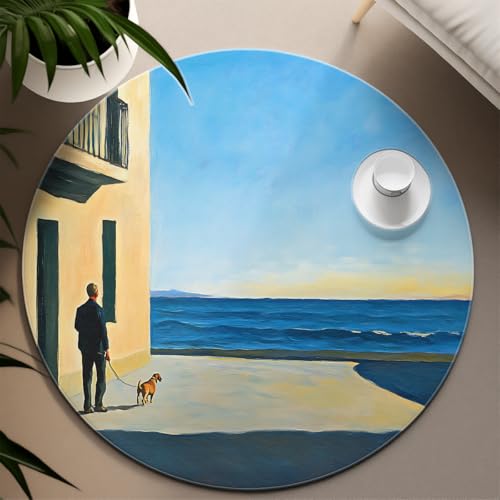 Tapis rond antidérapant 240cm bleu Ocean Coastal pour salon