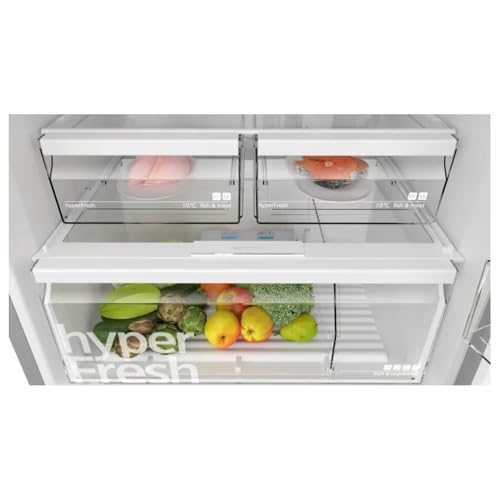 Image of Bosch Series 6 542 L Frost Free Double Door Refrigerator, Freezer on Top, Total No Frost, Brushed Steel Anti-Fingerprint, 186 x 75 cm (KDN76AID0I)
