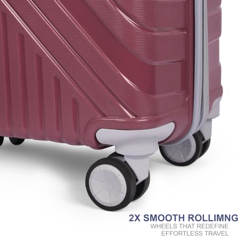 Image of Medium Check-in Suitcase in Maroon, Polypropylene Hard Shell Luggage, 64 cm, 360 Degree 8-Wheel Spinner with Number Lock