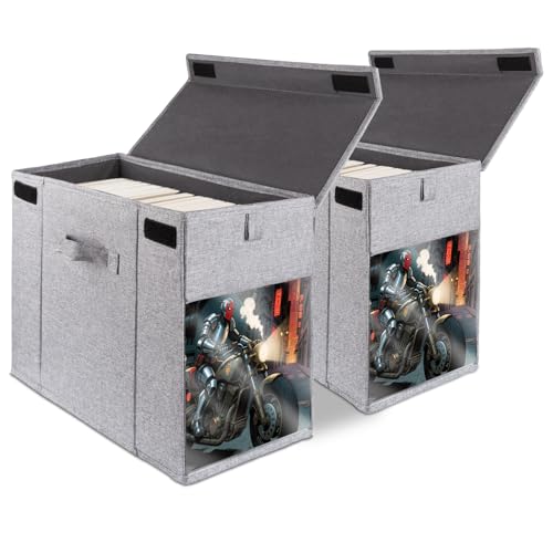 Image of 2 Pack Comic Book Storage Box with Lid for Modern Age, Collapsible Magazine Organizer with Clear Window, Heavy Duty Case Container Holder, Grey