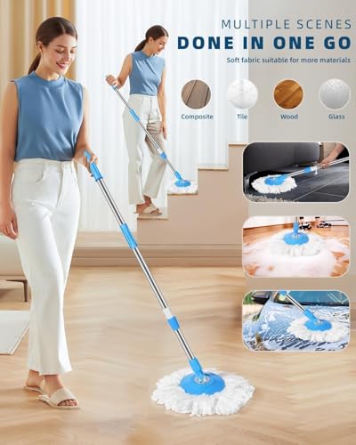 Image of TEKCOOL Spin Mop Stick for Floor Cleaning Without Bucket with 360 Degree Stick Mop & 42 Inch Extendable Handle Rod Replace Old Pocha with Easy Mopping Cleaner for Home