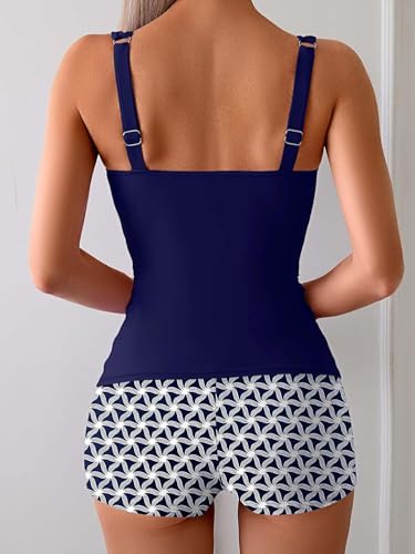 Image of B2prity Women's Tankini Swimsuit Tummy Control Ruched Two Piece Bathing Suit Push Up Modest Swim Suits with Shorts
