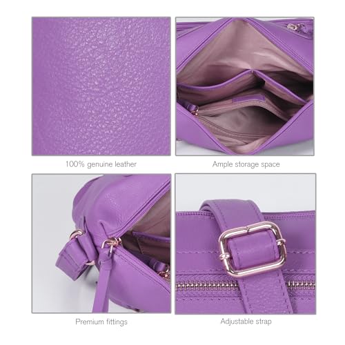 Image of Oak Leathers Women's Crossbody Bag - Genuine Leather Crossover Shoulder Purse With Adjustable Sling Strap - Medium Size