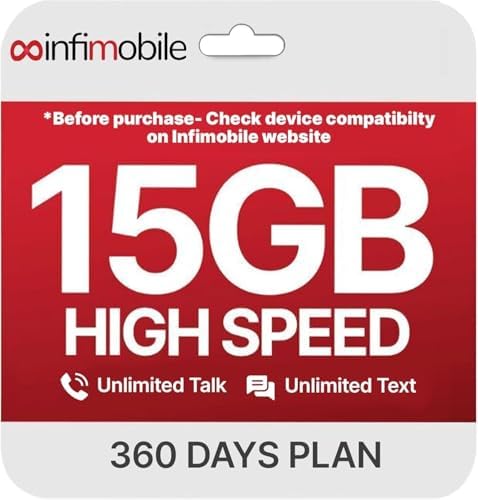 Infimobile Prepaid Unlimited Plan: 12 Months 15GB High-Speed Data Per Month Unlimited Data Talk & Text Prepaid Plan Service SIM Card Nationwide Coverage 4G, 5G Network : Cell Phones & Accessories