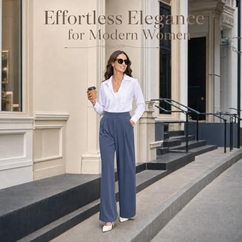 Dress Pants Women Straight High Waisted Stretch Work Pant 2026 Business Casual Flowy Slacks Trousers with Pockets Yoga Pants Women Black Medium - 1