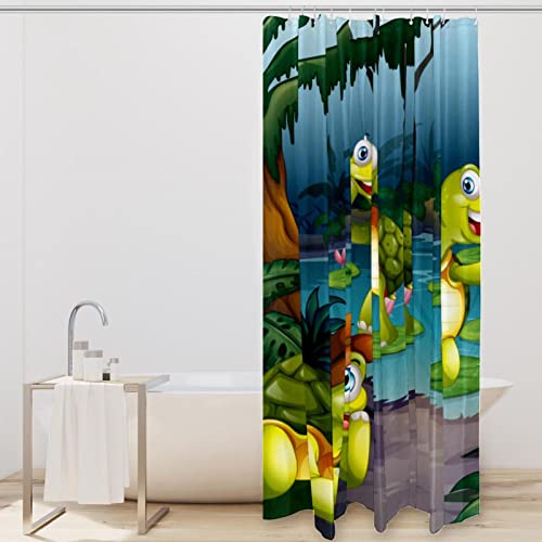 Rideau de douche imperméable tortues vertes 168x183 cm avec crochets