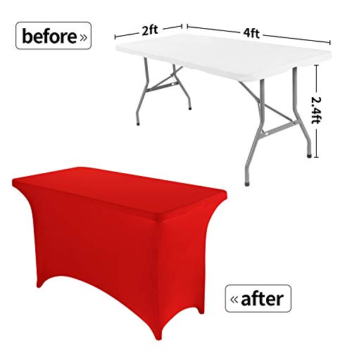 Image of Peomeise 4FT Spandex Table Cover Rectangular Stretch Spandex Tablecloth (Red,4FT)