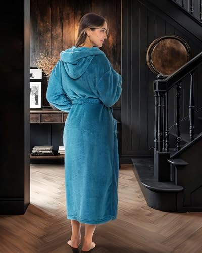 Image of Alexander Del Rossa Womens Fluffy, Fuzzy Robe for Women,Women's Long Hooded Robes, Plus Size