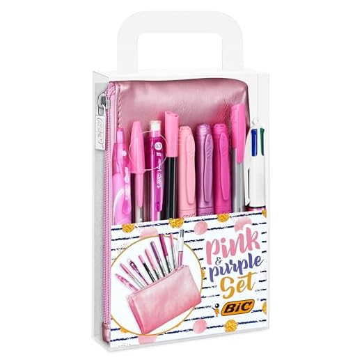 BIC Pink & Purple, Set Con Astuccio, 2 Penne A Sfera, 1 Penna Gel Cancellabile, 1 Pennarello Punta Fine, 2 Matite Grafite, 3 Pennarelli Indelebili, Kit Scrittura, 10 Unità, Multicolore, Idea Regalo