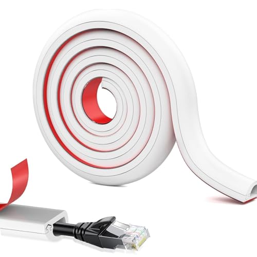 White Cable Trunking Self Adhesive – 1M Mini Wire Covers for Single Cables – Cord Hider for Wall Mount TV,Cable Management under Desk,Cable Raceway Home & Office Trim