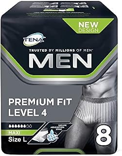 TENA Men Protective Underwear, Large, Level 4 for Heavy Bladder Weakness, 40 pairs of Incontinence Pants (10 x 4 packs) for Men, with a Masculine and Discreet Style