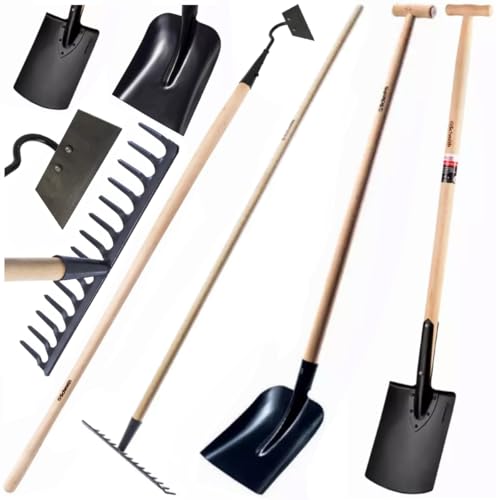 Schmith - Pala, Uncinetto, Rastrello, Vanga - Set di Attrezzi da Giardinaggio - Accessori da Giardinaggio - Struttura Robusta per Scavare e Rivoltare Il Terreno - Set da 4 Pezzi