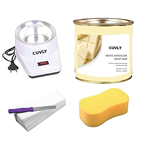 Image of Waxing Kit Wax Machine Wax Heater Machine, 600 gram Hot Wax Cream, 70 pieces Wax Strips and Knife, Hair removal Waxing Kit, Wax Kit for women and men, Wax Heater Combo (White Chocolate Wax)