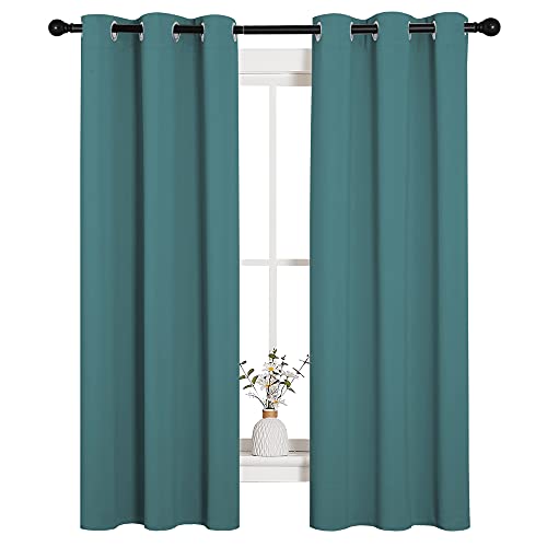 Image of NICETOWN Kitchen Curtain Panels Blackout Draperies, Thermal Insulated Solid Grommet Blackout Curtains /Drapes (Sea Teal, One Pair, 34 by 63-Inch)