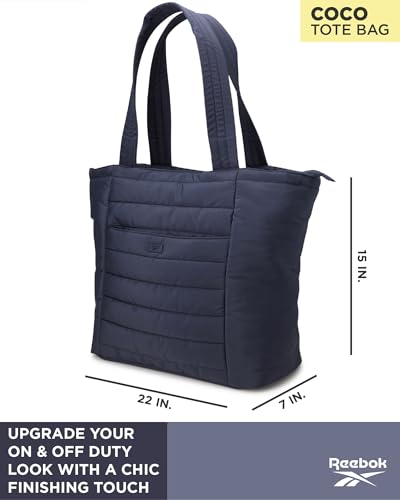 Image of Reebok Womens Tote Bag - Large Lightweight Puffer Travel Tote with Zipper - Carry On Shoulder Bag Work Bags for Women
