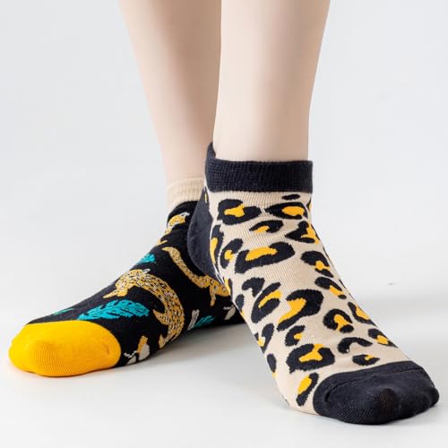 Image of 2 Pairs Funny Cartoon Animal Print Cotton Ankle Socks for Women Teens