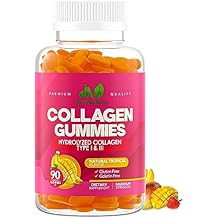 Collagen Gummies for Women & Men 90 Count - Premium Hydrolyzed Collagen Type I & III for Hair, Skin & Nails Support - Great Tasting Tropical Flavor, Gluten-Free, Non-GMO - 90 Gummies 45 Servings