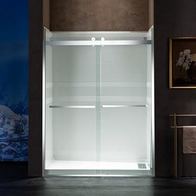 WOODBRIDGE Frameless Shower Doors 56-60" Width x 76" Height with 3/8"(10mm) Clear Tempered Glass, 2 Ways Opening & Double Sliding in Polished Chrome Finish