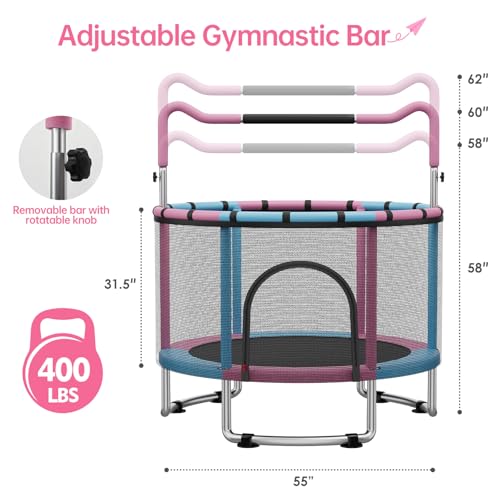55"Kids Trampoline w/Enclosure Net,Hoop&Sandbag,440LBS Load,Adjustable Height — view 2