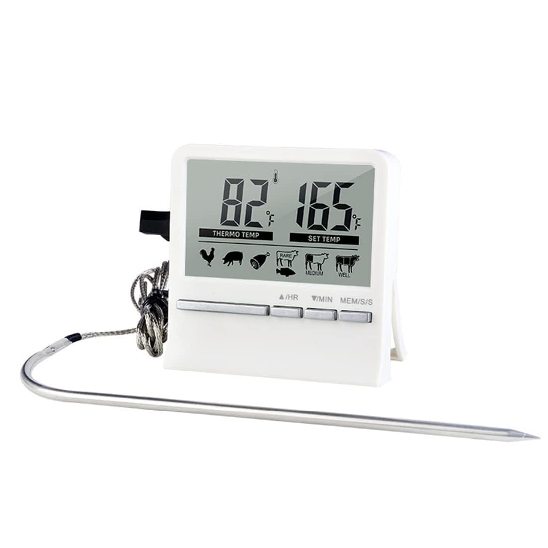 Termómetro digital for horno de cocina con sondas for carne, ideal for asar y ahumar carne, color blanco.