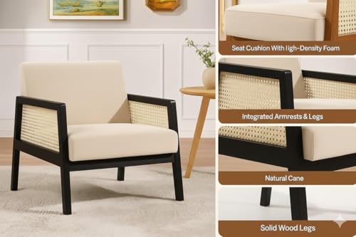 Image of Premium Sheesham Wood Arm Chair with Cushion || Cane Chairs for Balcony || Wooden Armrest Chair Garden Chairs Outdoor || Dining Chair for Living Room Furniture Modern Accent Chair Walnut Finish