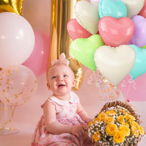 Image of 5 Colors Heart Balloons,18inch Heart Shaped Foil Balloons & Helium Mylar Balloon for Anniversary Wedding Engagement Birthday Party Baby Shower Valentines Day Decorations(12Pcs)