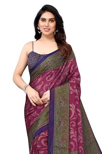 Image of MIRCHI FASHION Saree for Woman Chiffon Kalamkari Design | Professional Office Wear Lightweight Sari for All-Day Comfort with Blouse (Available in 15 Colors)