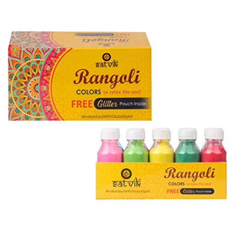 Satvik 10 Shades Of Rangoli Colors More Quantity Easy To Store Glitter Rangoli Colours Kit (No Gulal) Festival/Festive Multi Colors Powder Art Crafts Painting, Diwali Housewarming Return Gifts Items #TOP6