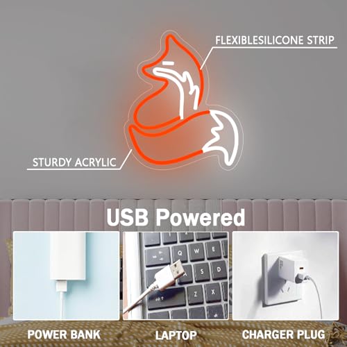 Image of Fox Neon Sign for Wall Decor Fox Neon Light Dimmable Fox Led Light USB Powered For Man Cave Bedroom Kid's Room Wall decor