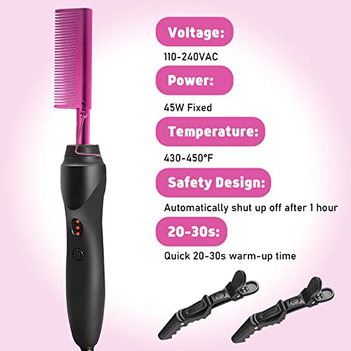 Electric Hot Comb Pink Hair Straightener Electrical Straightening Comb Curling Iron For Natural Black Hair Wigs With Wide Tooth Comb, Rat Tail Comb, Wax Stick #TOP2