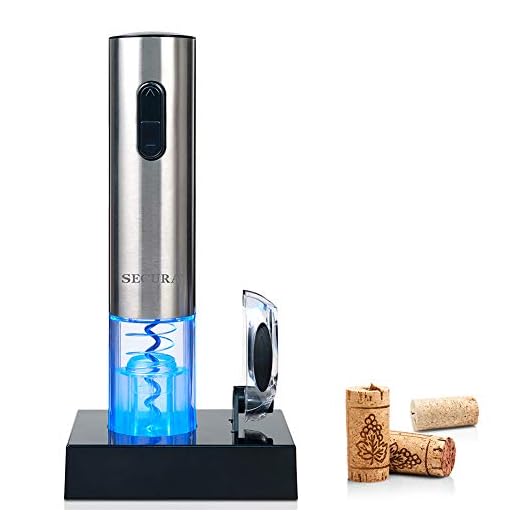 Secura Electric Wine Opener, Automatic Electric Wine Bottle Corkscrew Opener with Foil Cutter, Rechargeable (Blue & Red Light)